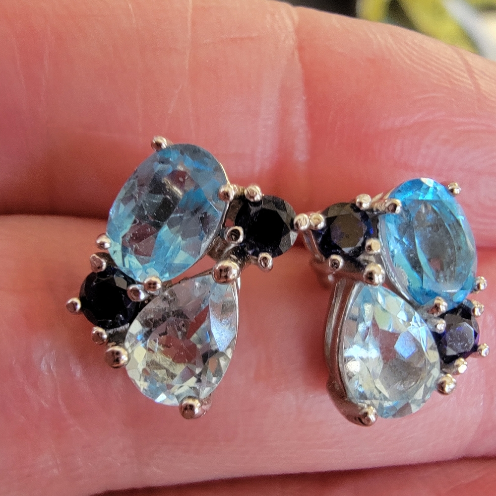 Sterling Silver White Topaz and Blue Topaz earrings